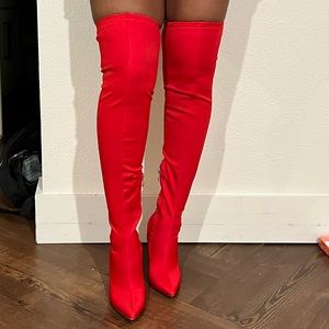Red Lycra Ego Official Thigh High Boots